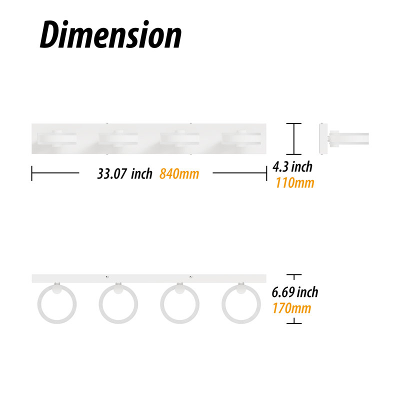 Éclairage de salle de bain 4 lumières DEL à intensité variable, Blanc