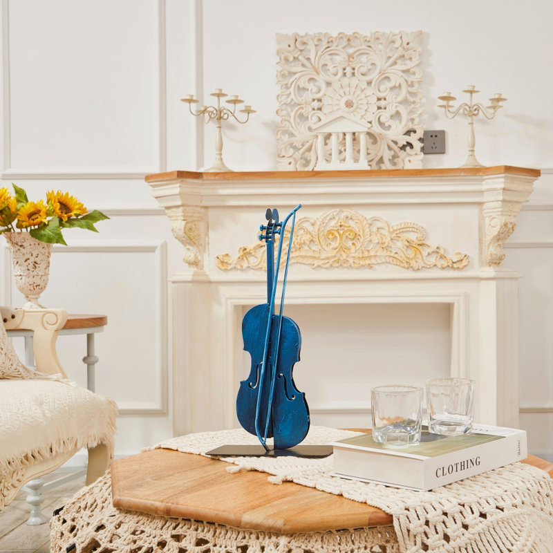 Statue de violon en métal faite à la main et peinte à la main, Bleu