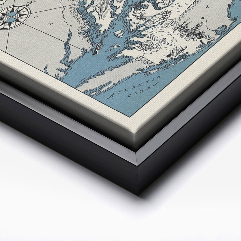 Carte illustrée du Maryland, Cadre noir, Canvas, H 16 po x l 20 po