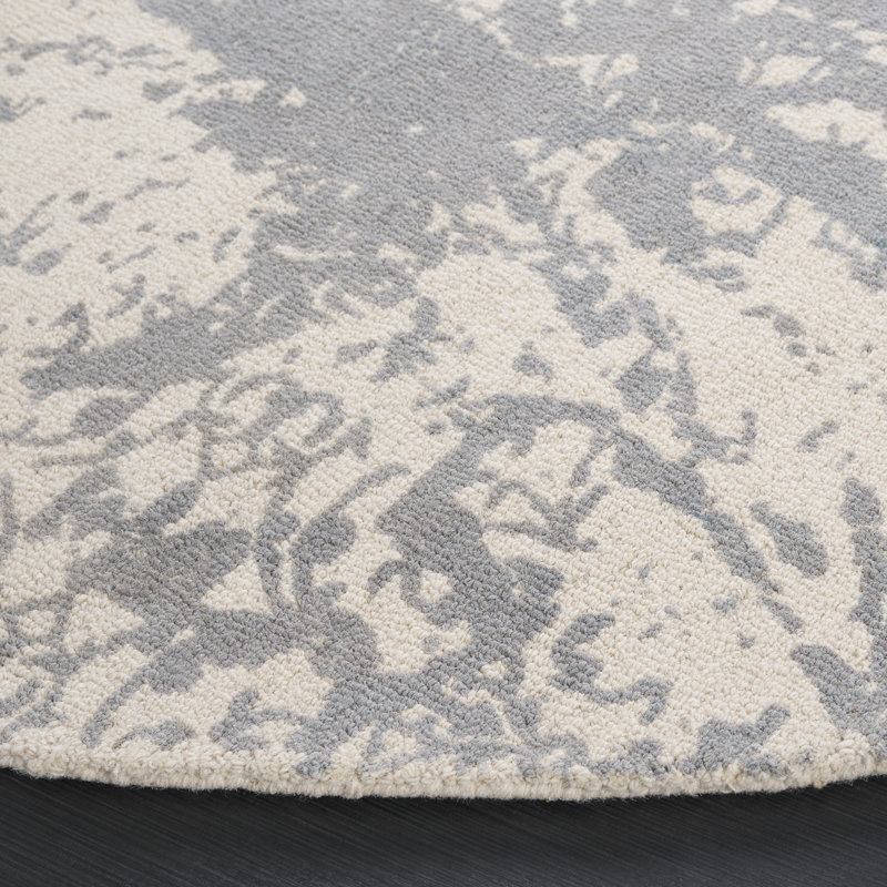 Socorro Hand Tufted Wool/Cotton Abstract Rug in Gray/Ivory, Round 6'