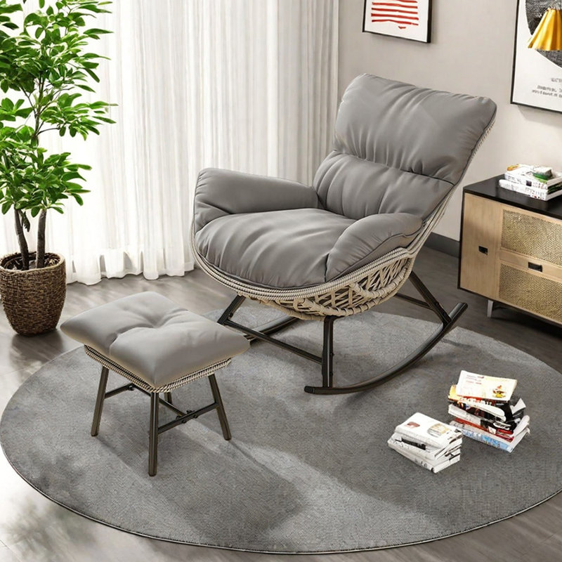 Chaise berçante décontractée Home, Brun foncé, Beige