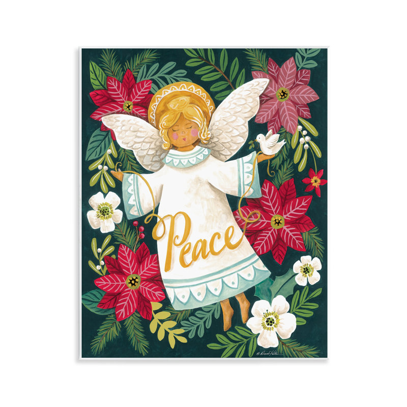 Ange avec plaque murale Peace and Botanicals, design par Diane Kater