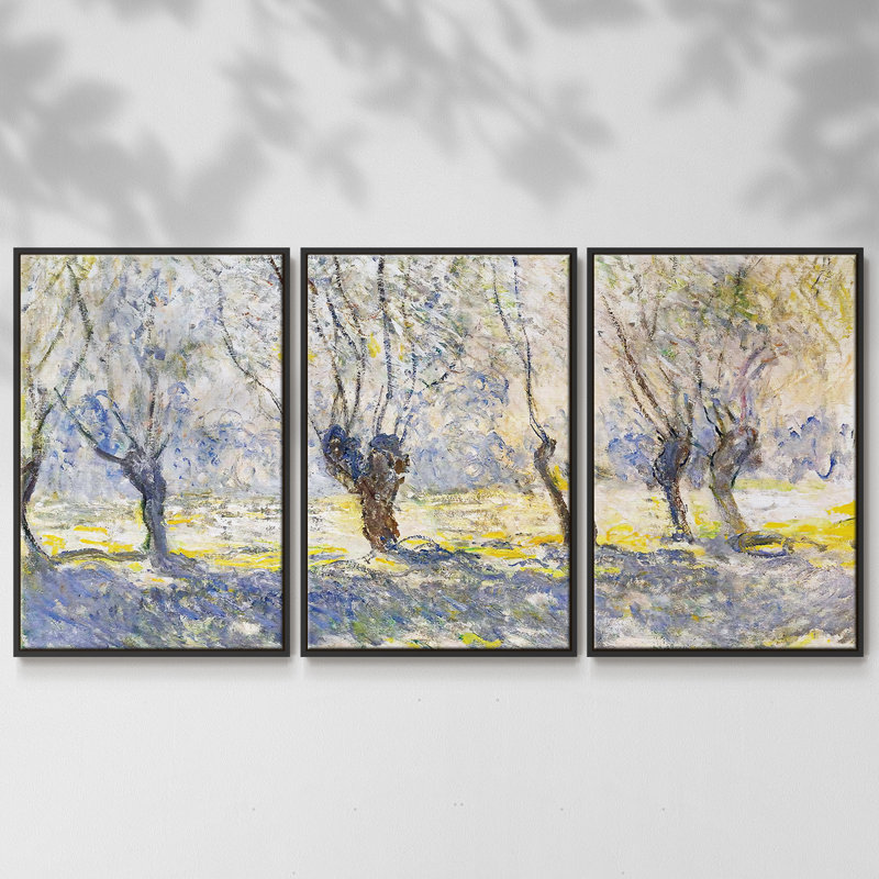 Willows Giverny 1886, reproduction sur toile 3 pièces, Noir, H 36 po x l 75 po x P 2 po