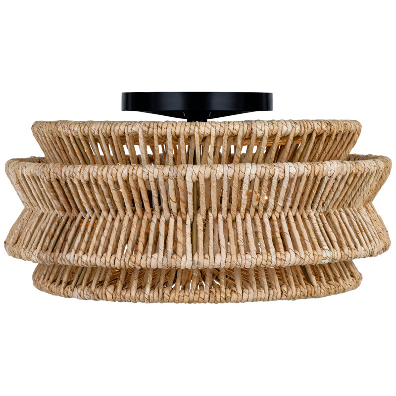 Antigua 3 - Light Semi Flush Mount, 8.25" H x 16" W x 16" D, Satin Black, 2 - Lights
