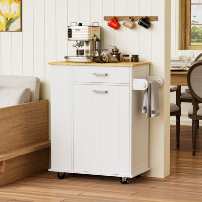 Îlot de cuisine roulant avec rangement pour poubelle
