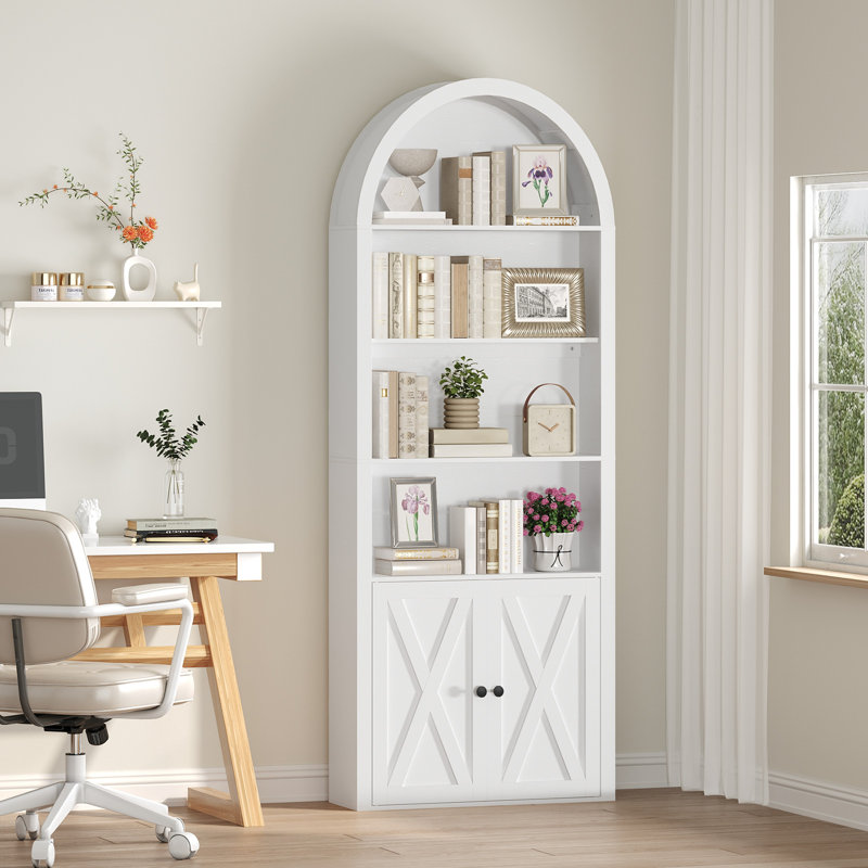 Bibliothèque de style campagnard à 6 niveaux avec bibliothèque, Blanc