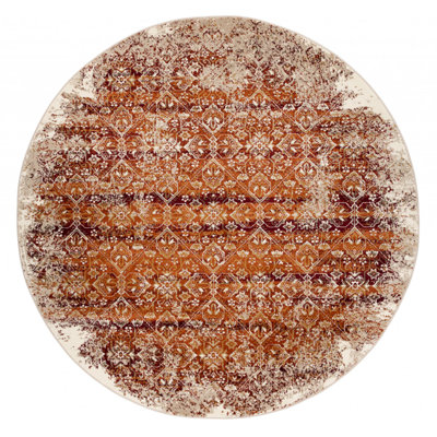 8' Rust Round Oriental Dhurrie Area Rug