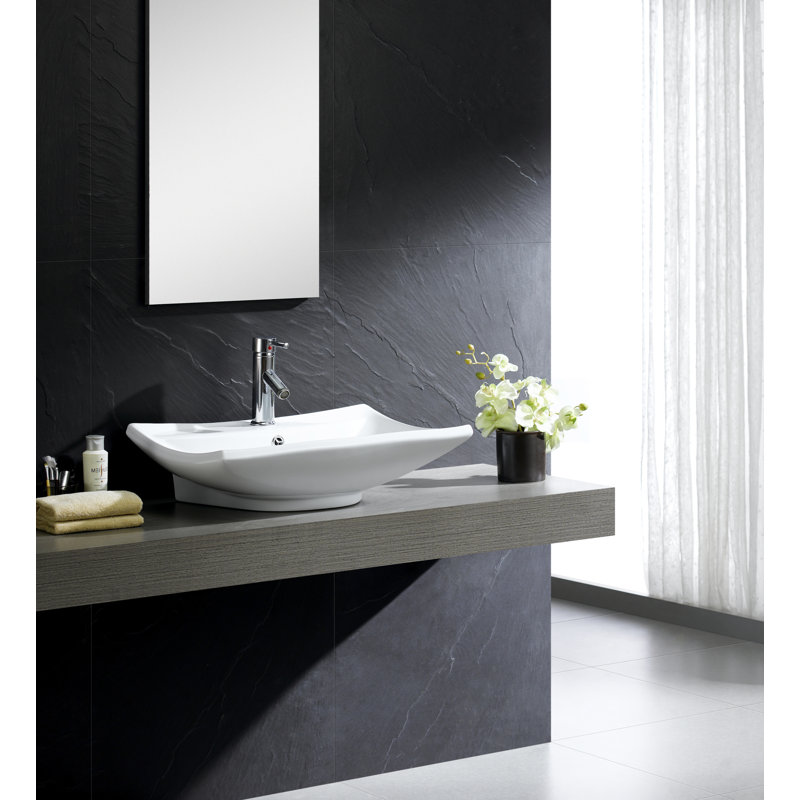 Modern Ceramic Rectangular Vessel Bathroom Sink with Overflow