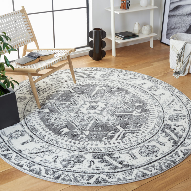 Tapis oriental gris / ivoire Allanton, Rond 6 pi 7 po