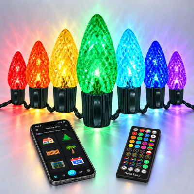 Smart C9 Christmas String Lights RGB-IC Color Changing Eave Lights with Hello Fairy APP Remote Control 100+ Pattern for Outdoor Christmas Decor