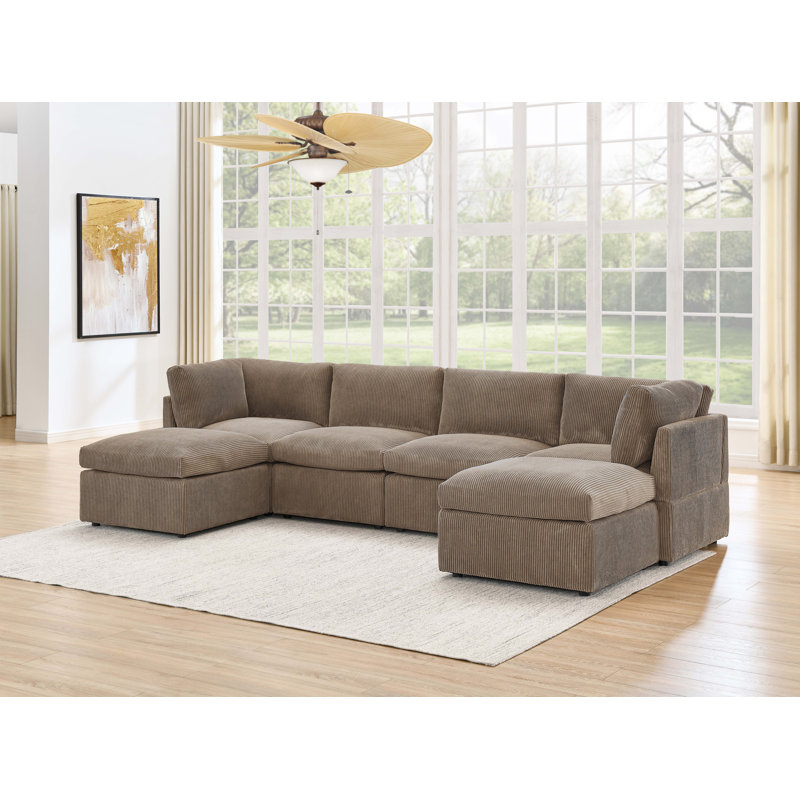 Canapé modulaire de coin avec repose-pieds Annai, Marron foncé