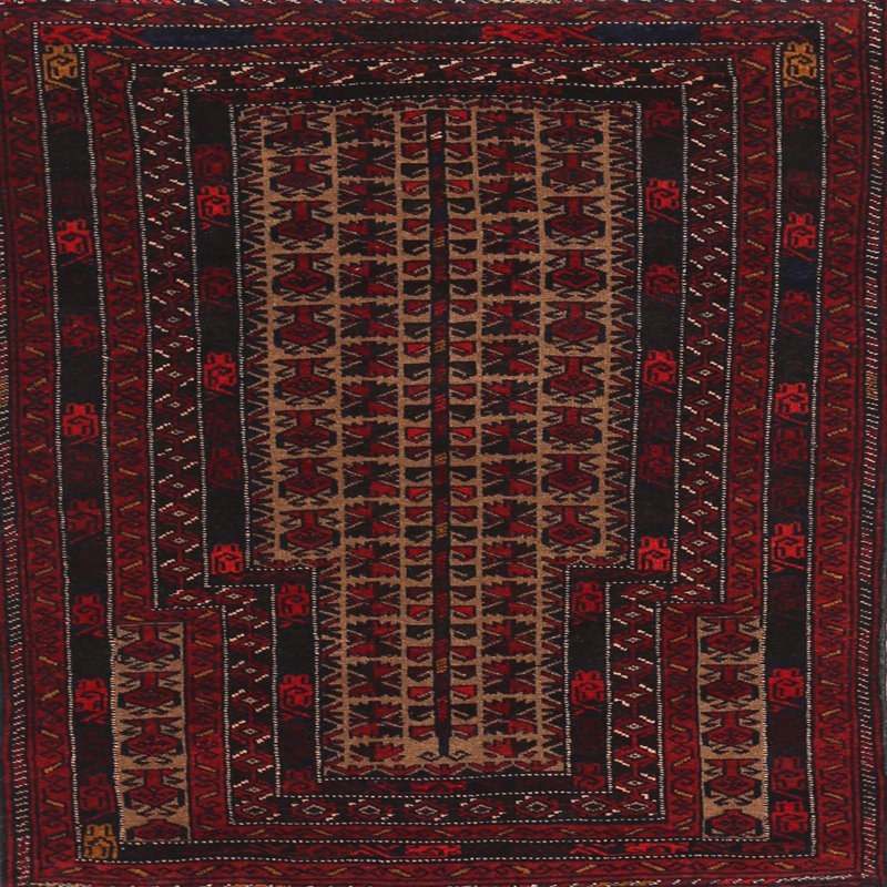 Tapis sud-ouest Mehroon / noir / bleu, Rond 4 pi