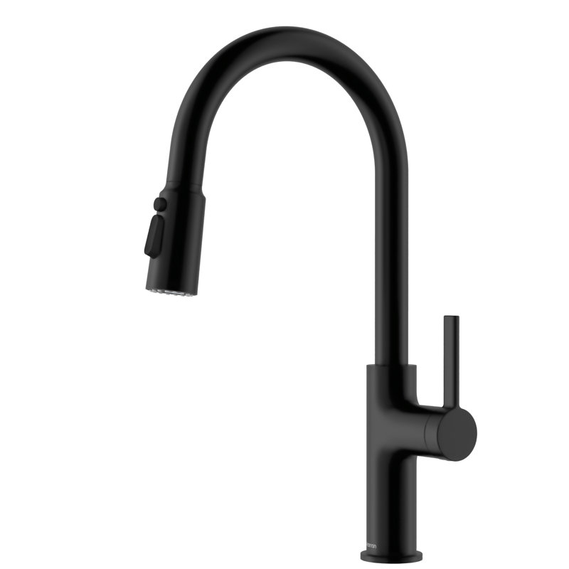 Karran Pull-Down Kitchen Faucet with Blade Spray, 3-Function Sprayer, High-Arc, in Matte Black, Matte Black