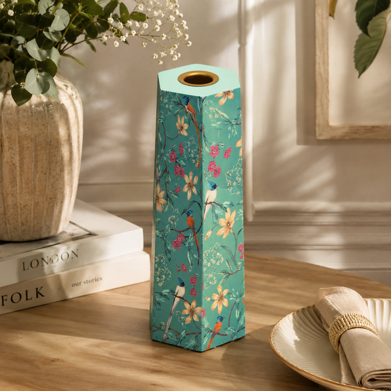 Porte-bougie hexagonal aqua, H 9,5 po x l 3,5 po x P 4 po