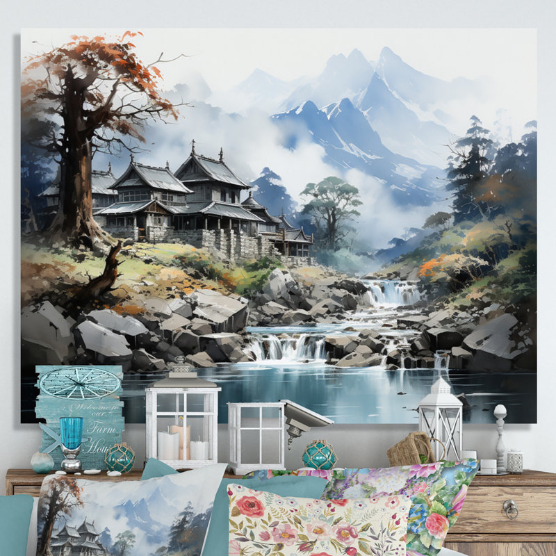 Bernest China Art Misty Mountain sur toile, H 12 po x l 20 po x P 1 po, Toile tendue