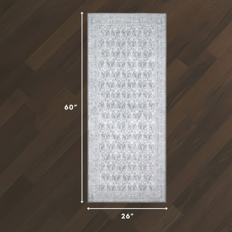 Laura Ashley Washable Printed Velvet Rug, Grey, 2'2" x 5'