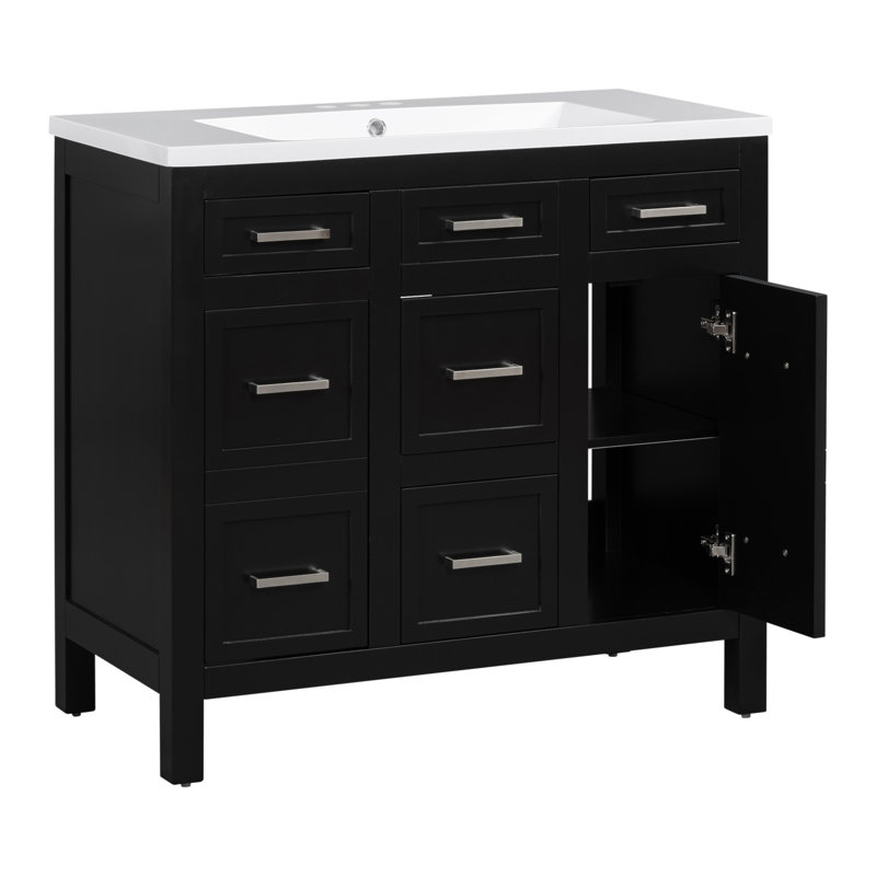 Meuble-lavabo 36 po avec lavabo intégré en résine - 4 tiroirs, 2 portes