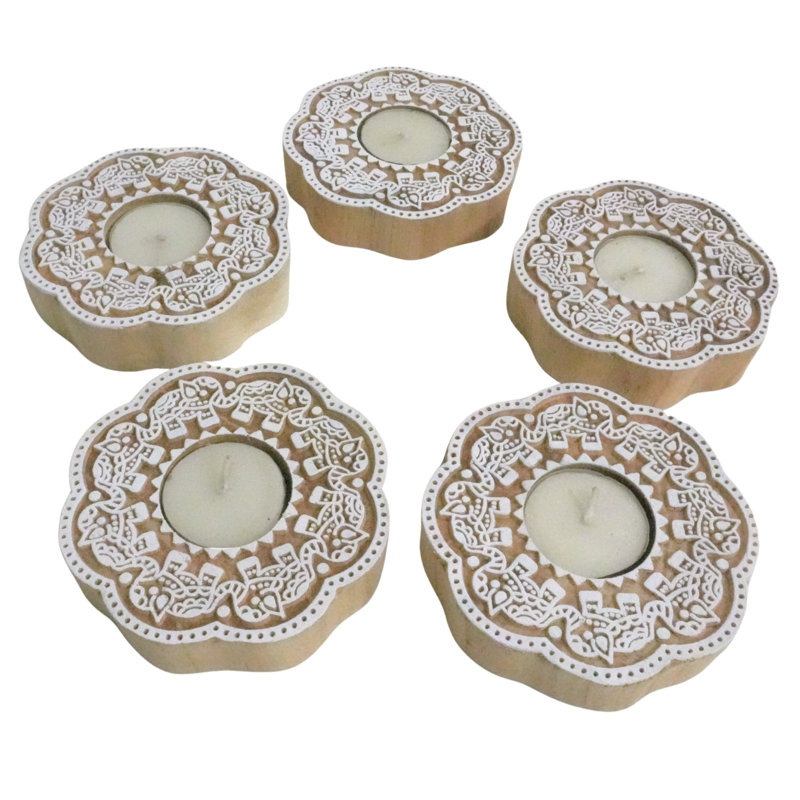  Handcrafted Wooden Candle Holder Natural Stain Finish for Elegant Home Décor-(Pak Of-8), 8