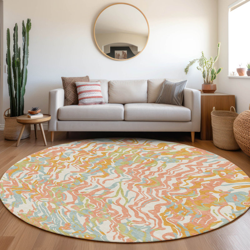 Tapis beige intérieur / extérieur lavable à la machine Chayden ACN1038, Rond 8 pi