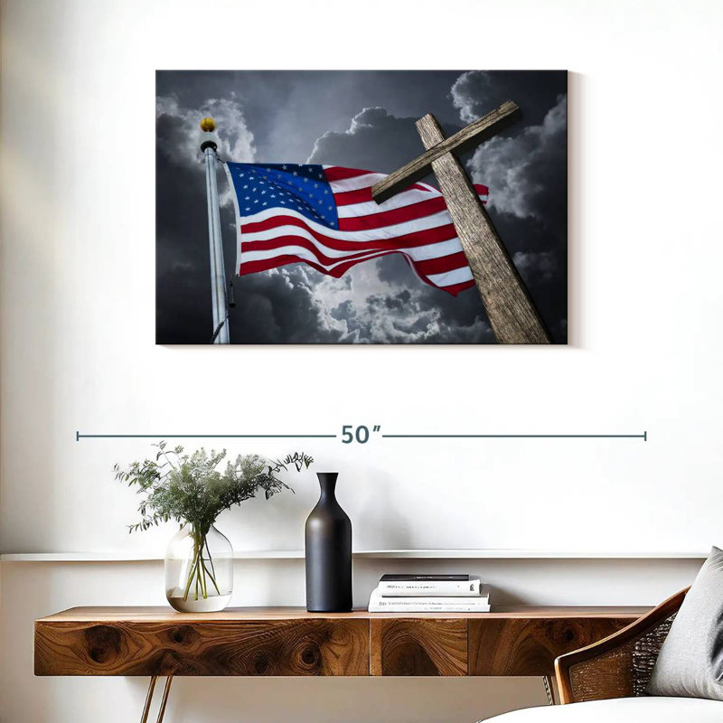 Borges American Flag And Cross, 24" H x 36" W
