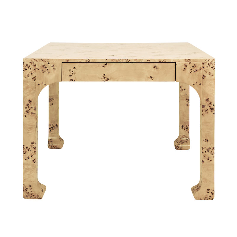 Square Two Drawer Pagoda Style Game Table In Burl Wood