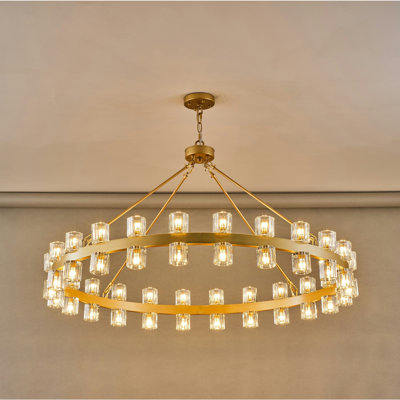 48-Lights Modern Wagon Wheel Chandelier With Crystal Shade (Bulbs Include)