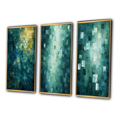 California Sunshine Retro Abstract Turquoise - Abstract Painting Art Set Of 3 Pieces