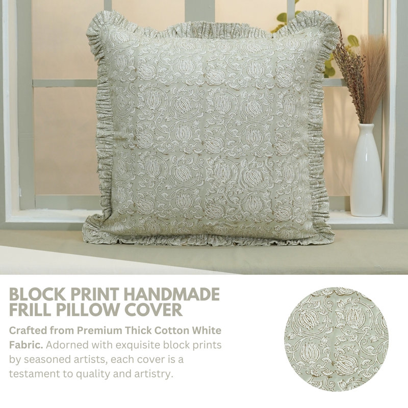 Housse de coussin en coton fabriqué à la main Fab Divine, volants gris 14 x 36 pouces, H 36 po x l 14 po