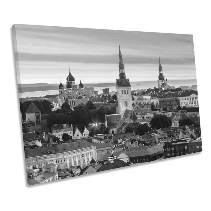 Tallinn Estonia Skyline B&W - Wrapped Canvas Print, 61cm H x 91.4cm W