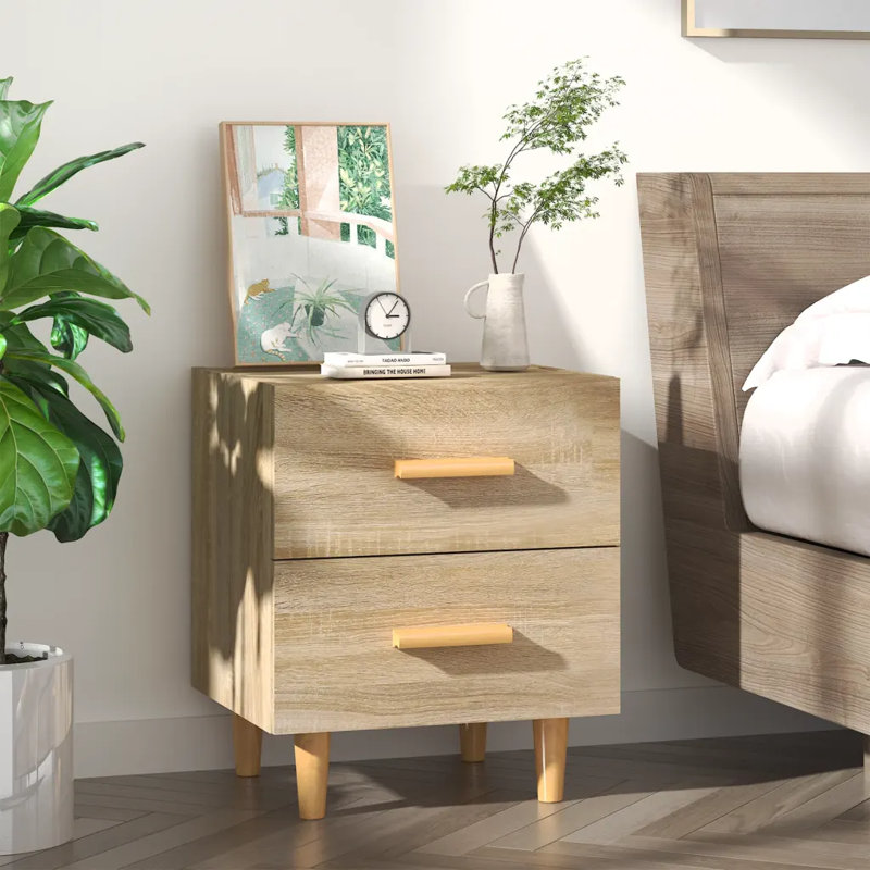Jahlen 40cm W Solid + Manufactured Wood Bedside Table, Sonoma Oak, 1