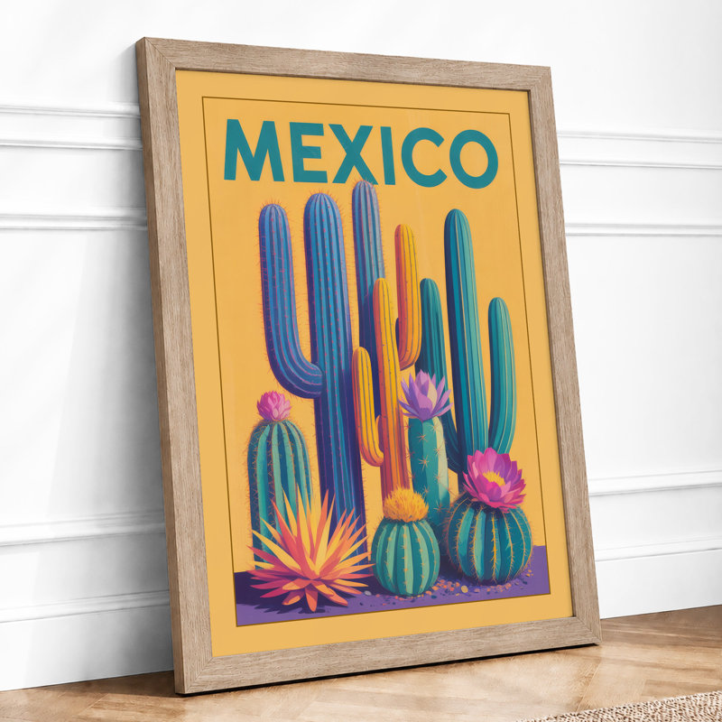 Mexico Desert Blooms Retro - Framed Print, A2 - 59.4 x 42.0 cm, Oak