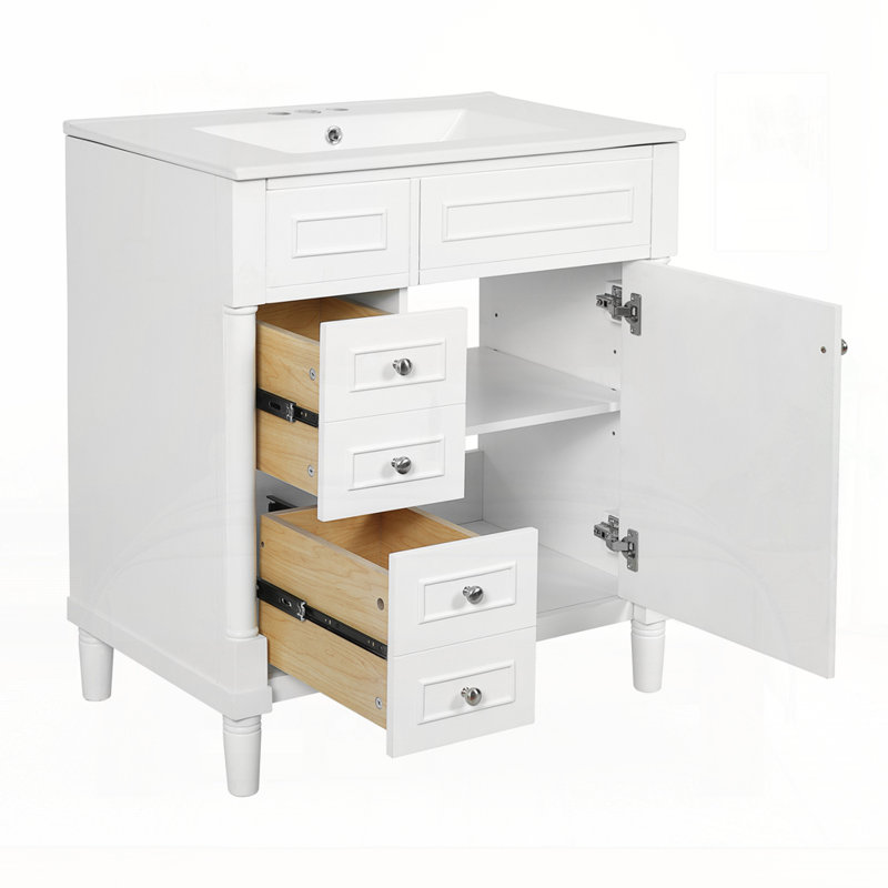 Meuble-lavabo 30 po avec lavabo, Blanc / argenté