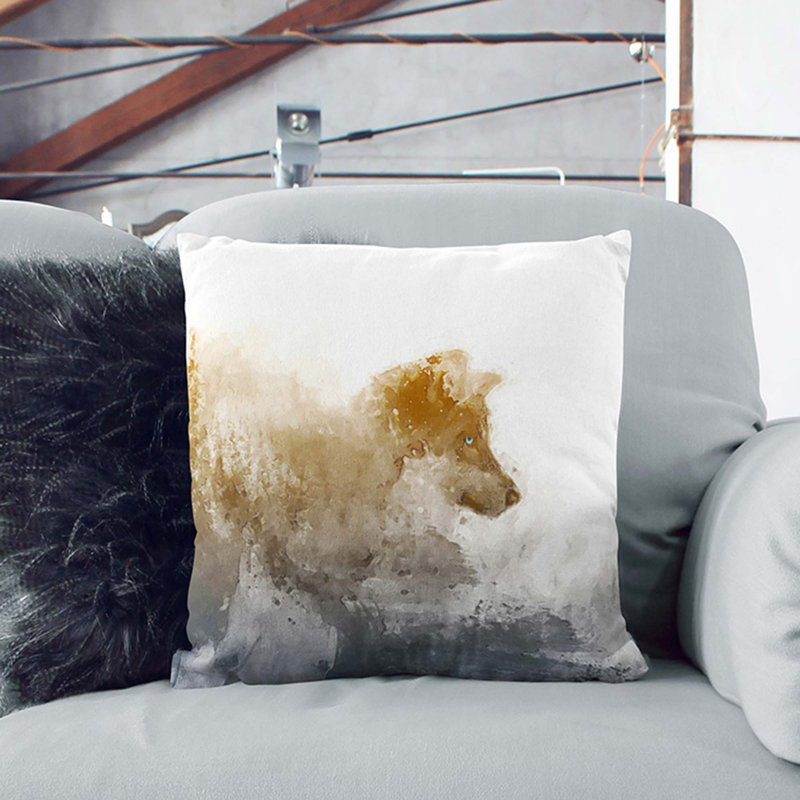 Wolf in the Wilderness Cushion with Filling, 55cm H x 55cm W x 20cm D, White