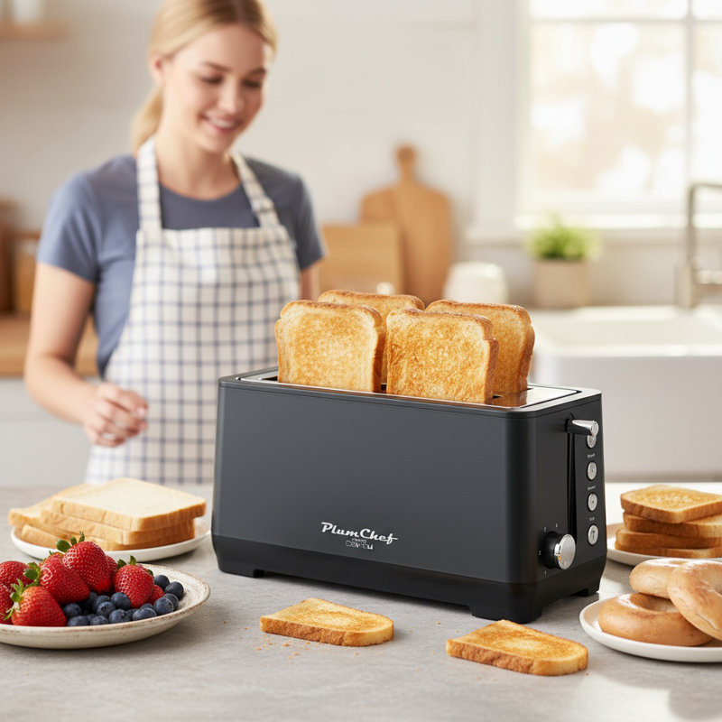 Matte Blue 4-Slice Toaster With Extra Wide Long Slot, Includes Warming Rack, 6-Shade Browning Control, Bagel/Defrost/Reheat