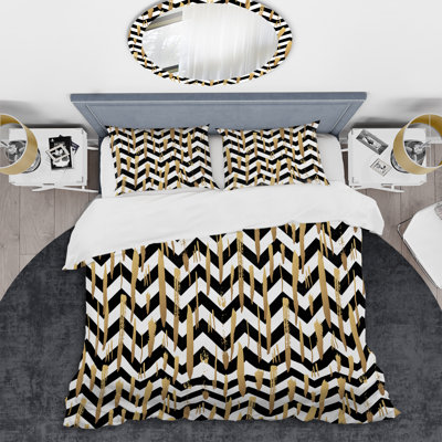 Motif à rayures noires - Ensemble de housse de couette abstrait - Microfibre de polyester