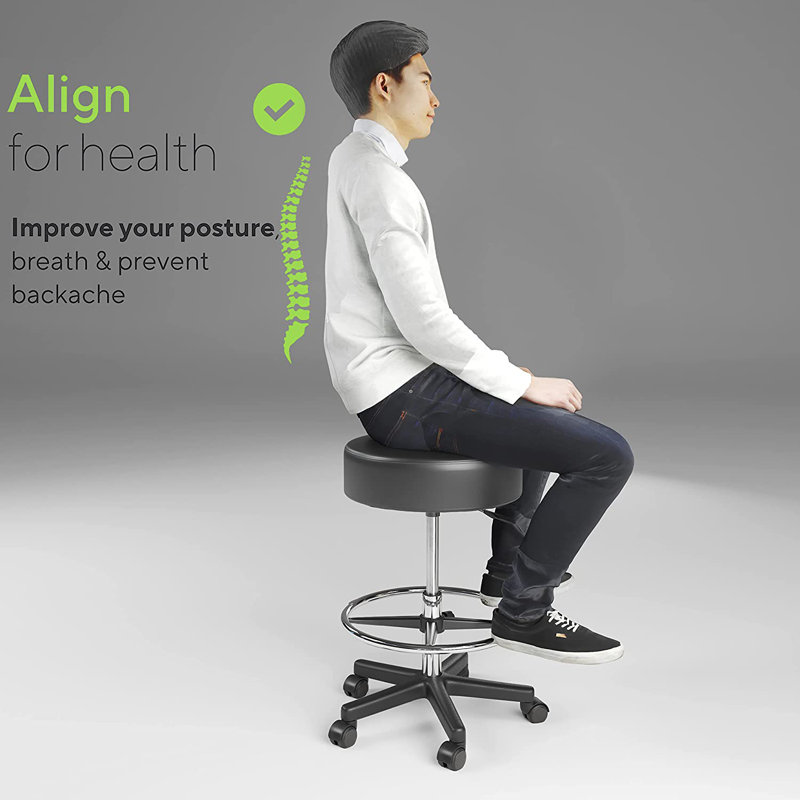 Karsson Luxton Ergonomic Rolling Stool-Double Padding-Memory Foam Adjustable Spa Stool, Desk Stool