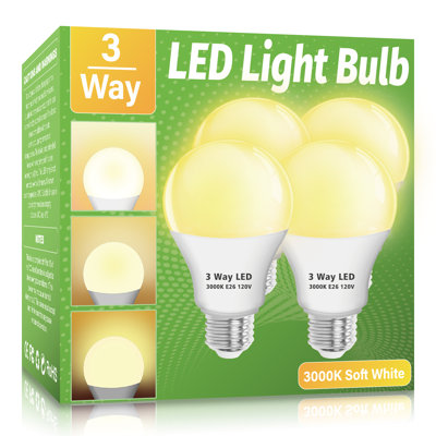 Wiyifada 3 Way LED Light Bulbs 4 Pack, A19 30 70 100W Soft White 3000K