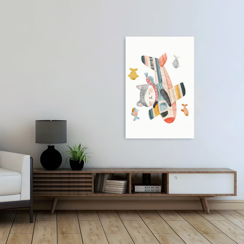 «Whimsical Cat Pilot Colorful Playful Whimsical Cat Fish», impression murale, H 48 po x l 32 po