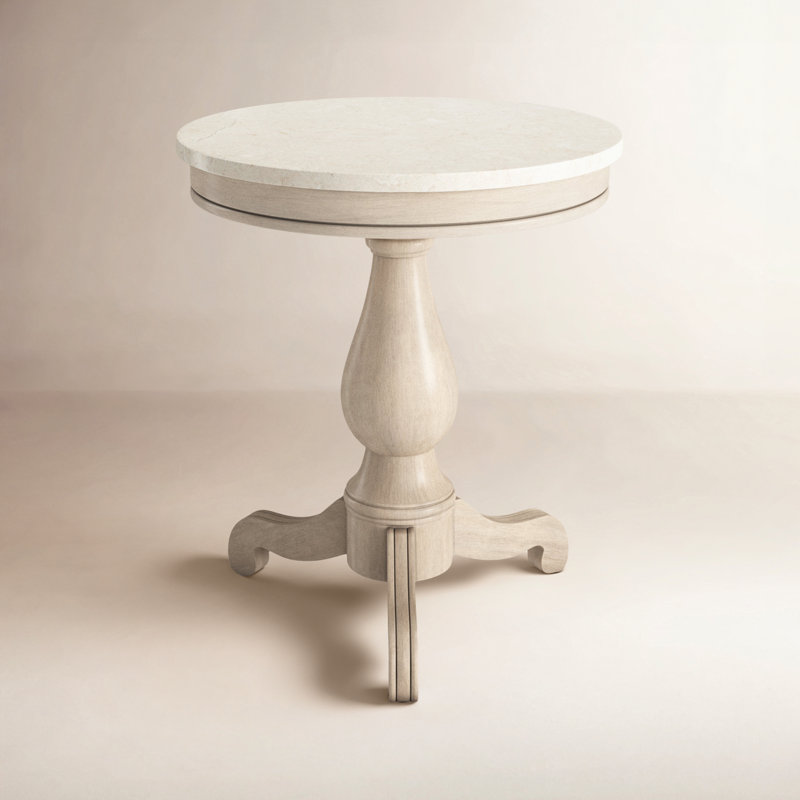 Danielle Marble 24" Pedestal Side Table, Sandalwood Beige