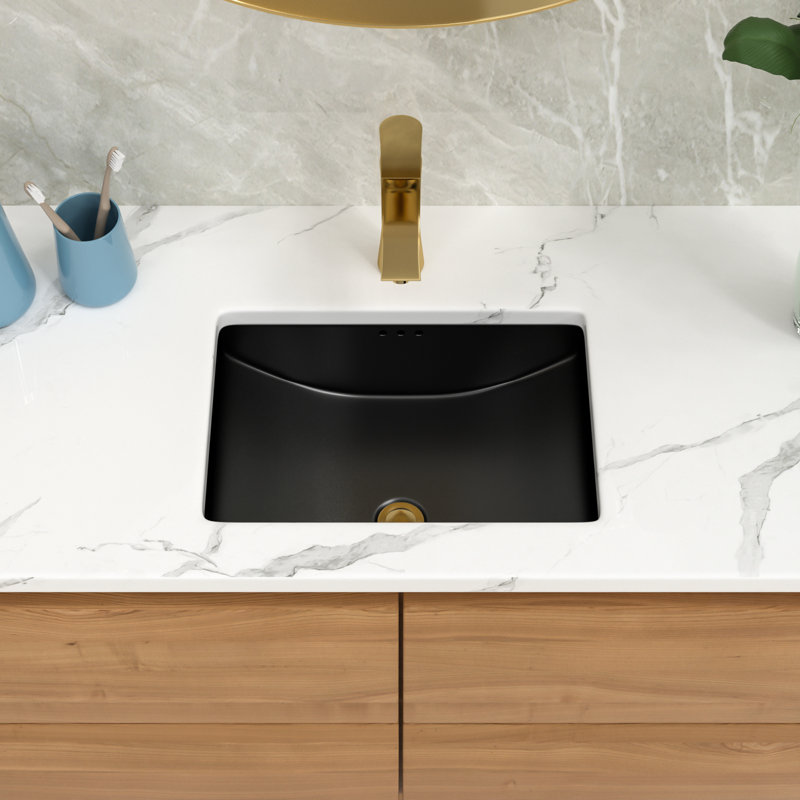 Lavabo de salle de bain encastrable rectangulaire en céramique noir avec trop-plein 21 po L x 14,75 po