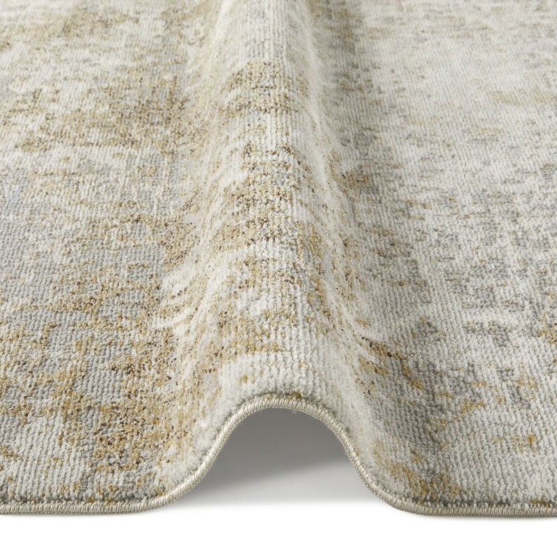 Edgeworth Abstract Machine Woven Cream Beige Brown Area Rug, Round 130cm
