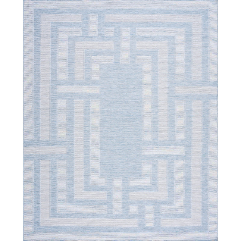 Amanda Geometric Aqua Indoor / Outdoor Area Rug, Rectangle 5'3" x 7'3"