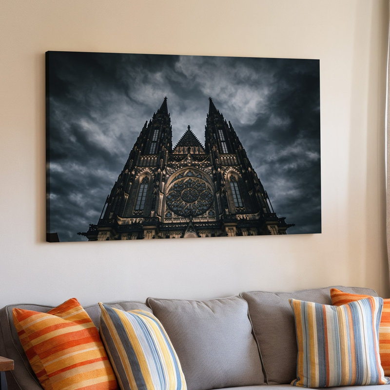 Toile «Dramatic Low Angle View Of A Gothic Cathedral Tower», art mural, H 20 po x l 30 po