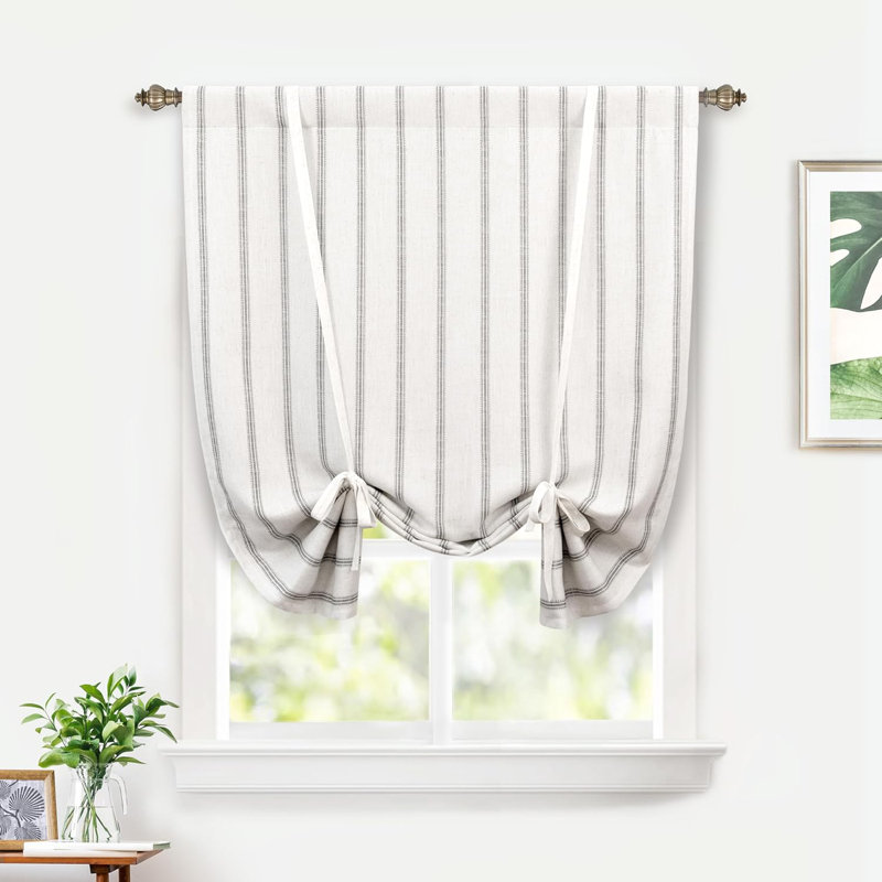 Rideau occultant en lin à double couche Waddah Farmhouse , Blanc / gris, L 31 po x L 47 po