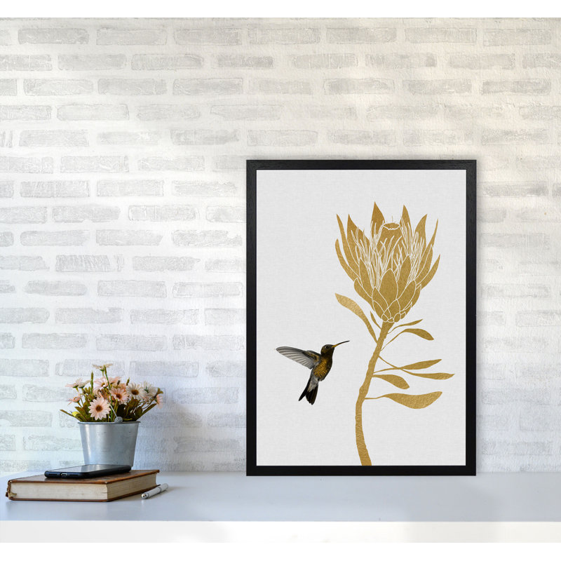 Hummingbird & Flower I - Print, 60 cm H x 42 cm W x 5 cm D, Black Grain Frame