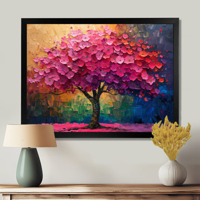 Pink Blue Vibrant Cherry Tree Of Life I - Cherry Blossom Wall Art Living Room