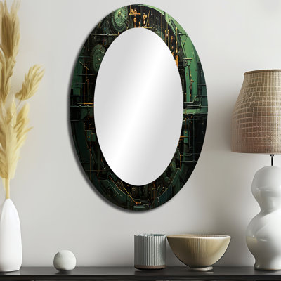 Or et vert - Crypto monnaie - Miroir décoratif ovale sur métal