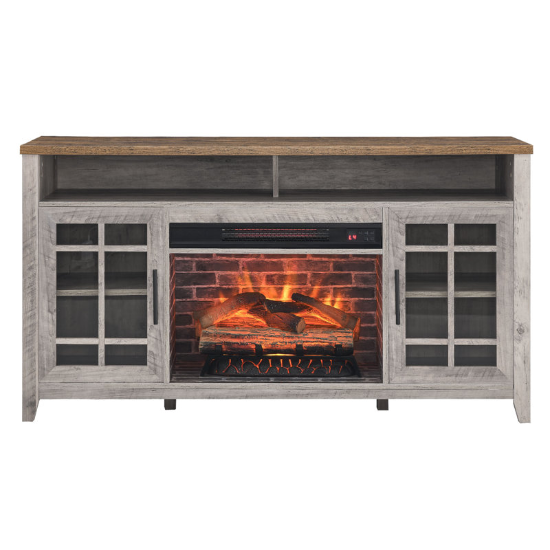 Meuble télé 55 po avec foyer électrique KD, gris délavé, Gris