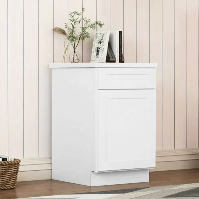 Armoire de base à porte simple en bois massif à tablettes réglables pour rangement dans le salon et la salle de bain - l 9 po de largeur, 34,5 po de hauteur, 24 po de profondeur, stratifié