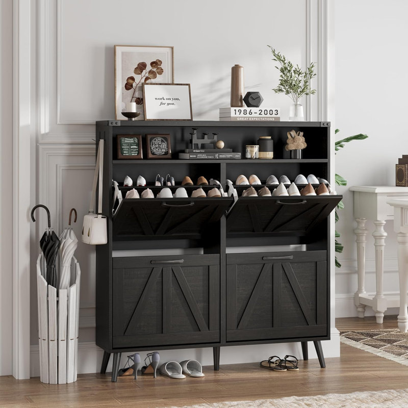 Armoire de rangement pour chaussures Farmhouse, Noir